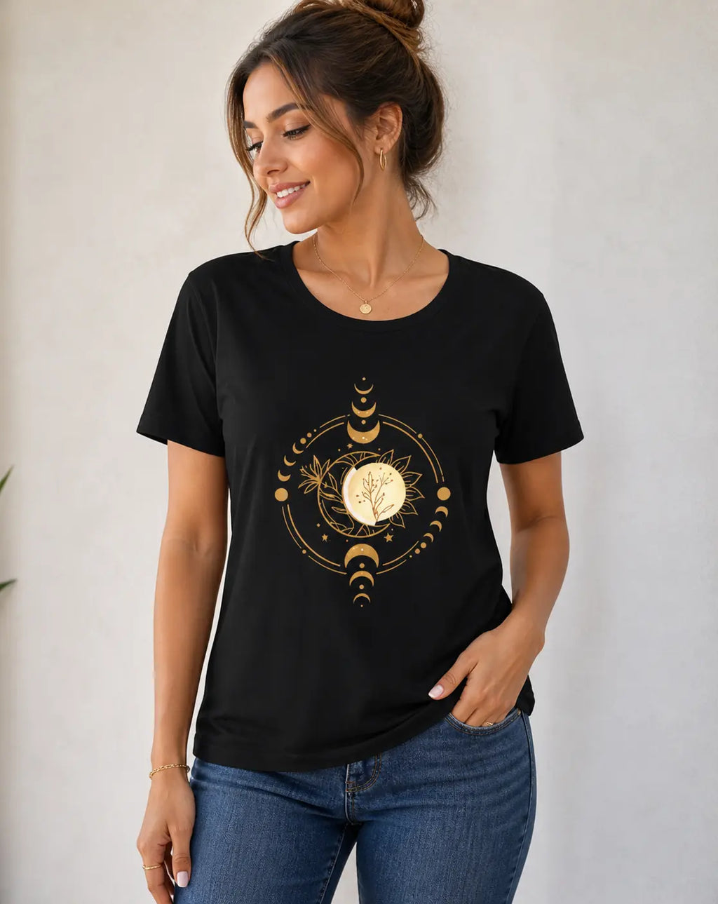 Celestial Moon Phase Graphic T-Shirt